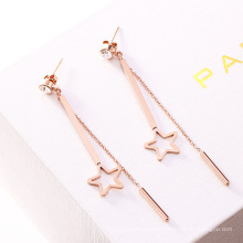 Tassel five-pointed star stud earrings rose gold hypoallergenic non-fading stainless steel earrings luxury promotive gift